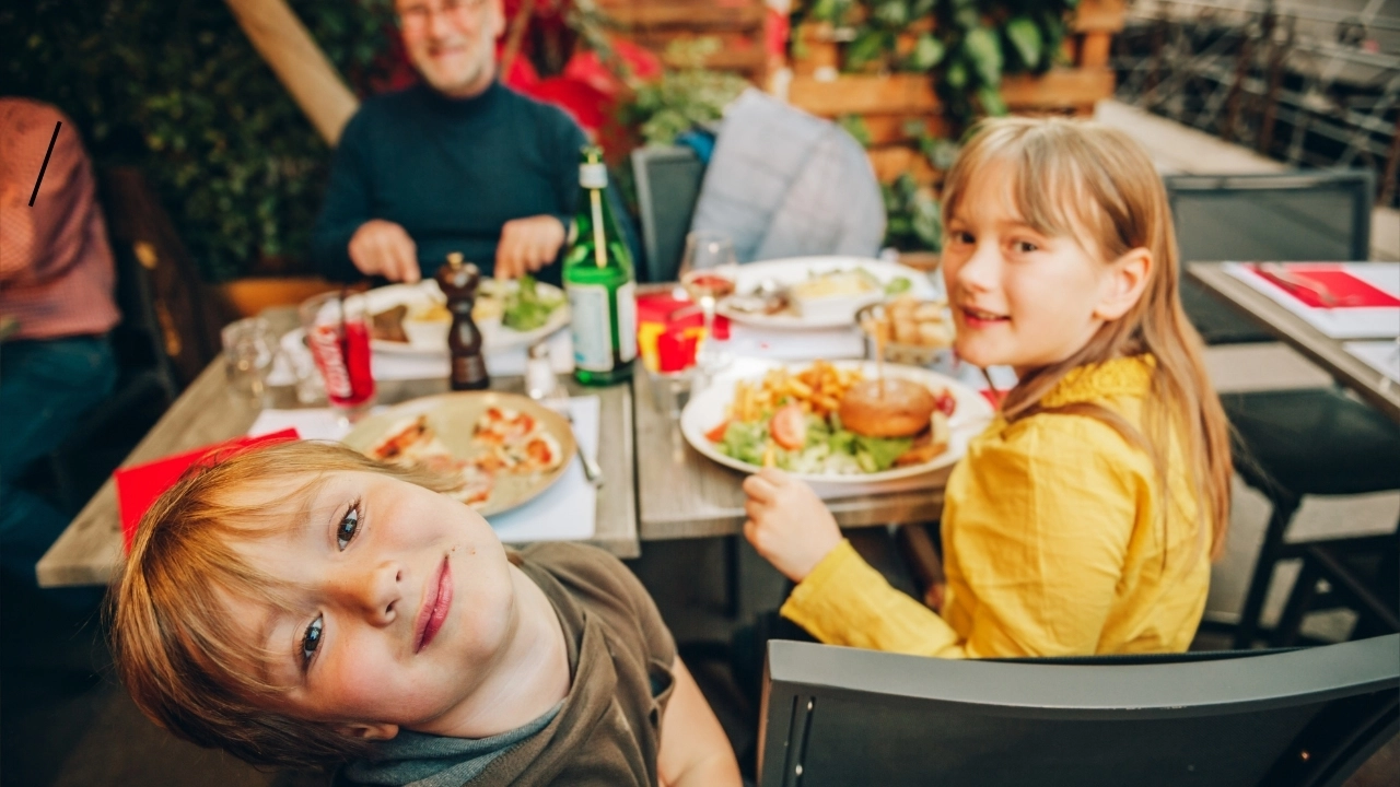 family eating at a restaurant