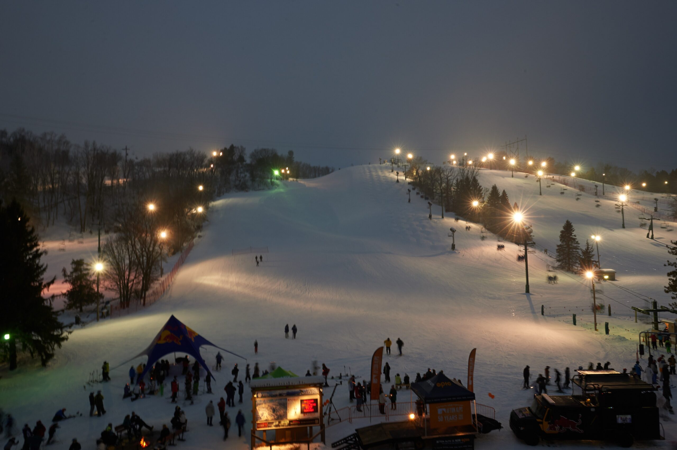 afton alps ski hill at nightime with lighting